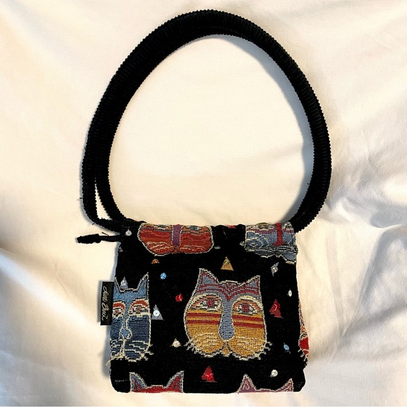 Laurel Burch Cat Small Tote Style Purse - Black Tapestry w/Sequins - 10.5”x7.5” - Picture 1 of 11